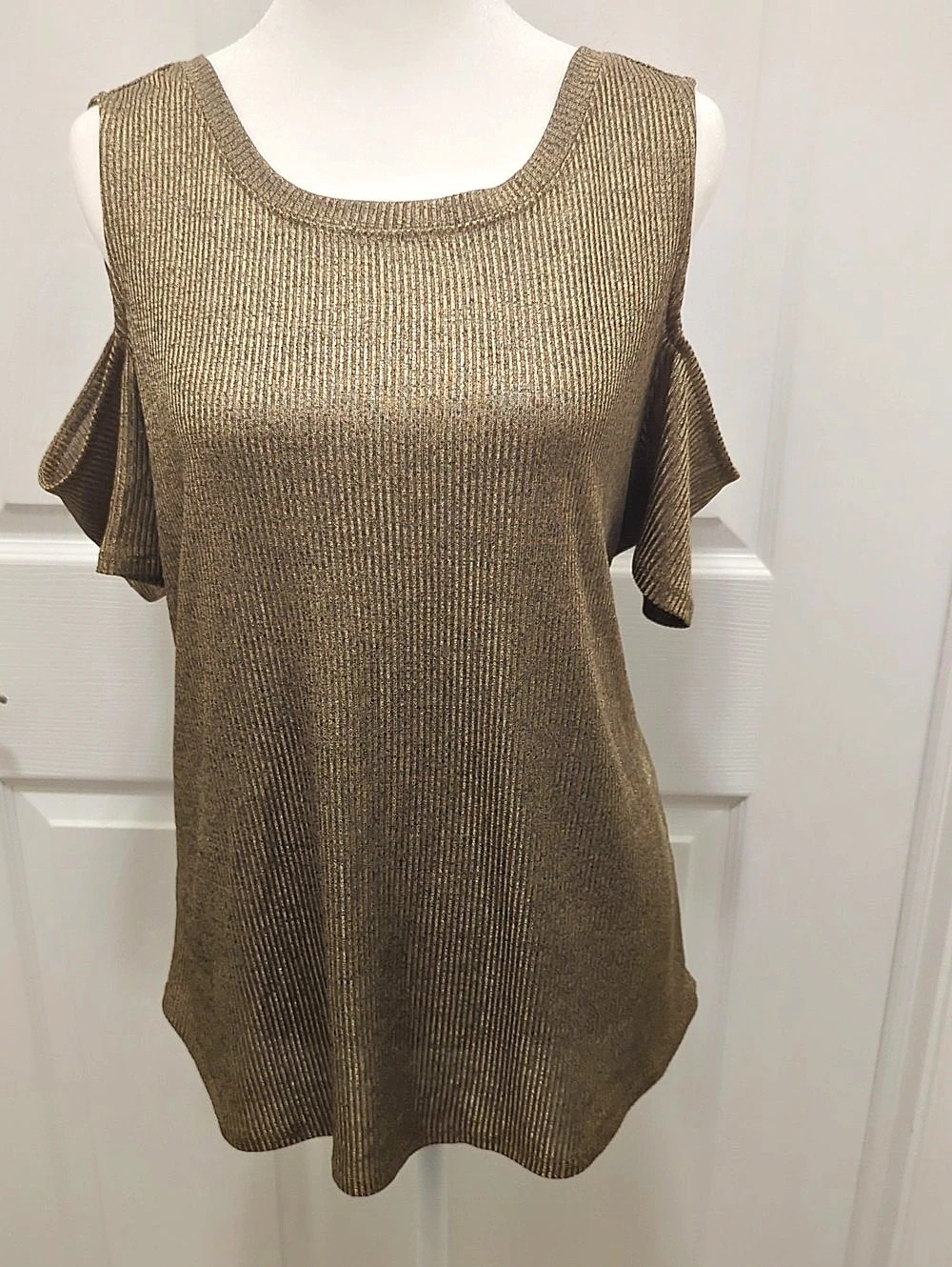 Gold Metalic Knit Cold-Shoulder Tunic  Like New